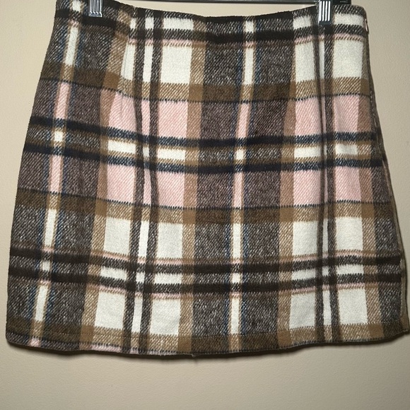 Plaid Women's Wool Blend Schoolgirl Clueless Academia Skirt Pink & Brown Size M - Picture 9 of 10